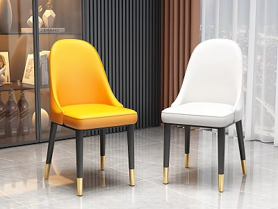 Yellow and White Modern Dining Chairs with Black Gold Metal Legs for Living Room 3d model