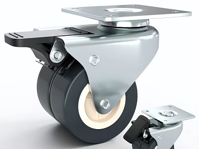 Heavy Duty Caster Wheel With Metal Frame Black Wheel And Brake Mechanism 3d model