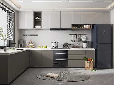 Elegant Modern Kitchen Interior With Gray Cabinets And Stainless Steel Appliances 3d model