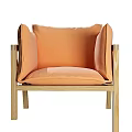 Modern Lounge Chair With Wooden Frame Orange Cushion Armrest And Cozy Backrest
