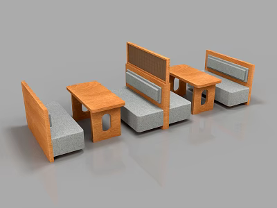 Modern Living Room Sofa Coffee Table Combination With Wooden Frame And Gray Fabric Upholstered Seats 3d model