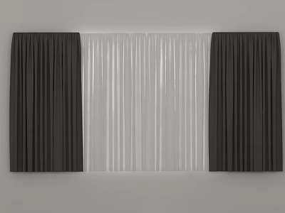 Dark And White Window Curtains With Sheer Middle Panel For Home Decor 3d model