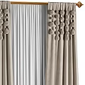 Elegant Beige Linen Curtains with Pleated Design and Ornamental Top Flowing Drapes