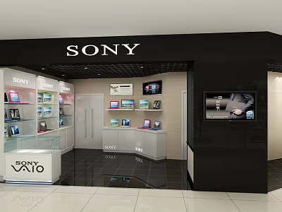 Sony Electronics Specialty Store Interior With Display Shelves TVs Counter And VAIO Laptops 3d model