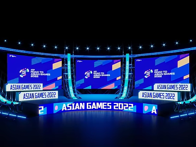 Bright Asian Games 2022 Stage With Large Screens And Colorful Lighting 3d model