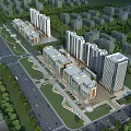 Modern Commercial Street Featuring High Rise Buildings Colorful Facades Green Spaces And Plaza