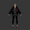 Futuristic Game Movie Character With Lighted Hat Black Jacket Red Glasses And Colorful Sneakers