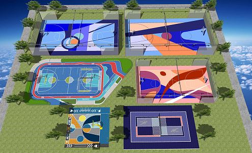 Modern Stadium Outdoor Basketball Court Badminton Court Creative Court 3d model