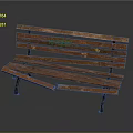 Old Outdoor Bench With Wooden Slats And Broken Board On Metal Legs