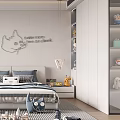 Bright Kids Room Interior With Bed Stuffed Toys And Striped Rug On Wooden Floor