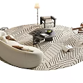Curved Cream Sofa Coffee Table Combination On Geometric Rug With Accent Chairs Floor Lamp Decor
