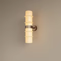 Modern Wall Light With Cylindrical Layered Frosted Glass Shade and Metal Mounting Ring