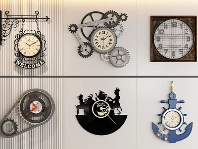 Decorative Wall Clock Hangings With Gear Anchor Animal And Welcome Design For Home Decor 3d model