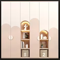 Modern Wardrobe With Arc Decorations Built-in Lighting Small Ornaments Bookshelves And Drawers