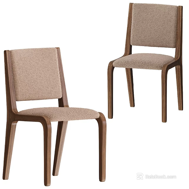 Modern Dining Chairs With Wooden Frame And Fabric Upholstered Seats And Backrests 3d model 