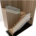 Modern Staircase With Glass Railings Against Wooden Walls