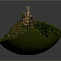 Ancient Tower And Lighthouse Architecture On Green Hill With Trees And Pathway