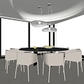 Modern round dining table and chair chandelier 3d model