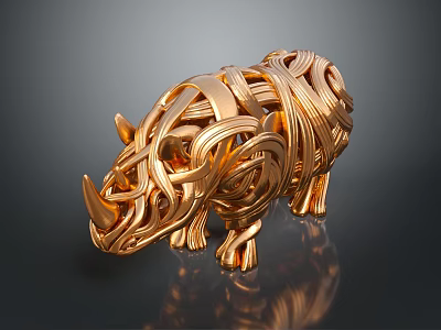 Golden Rhinoceros Shaped Hardware Tool with Intricate Woven Metal Texture 3d model
