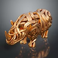 Golden Rhinoceros Shaped Hardware Tool with Intricate Woven Metal Texture