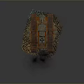 Vintage Rusty Tank with Black Smoke on Cobblestone Ground Gray Background