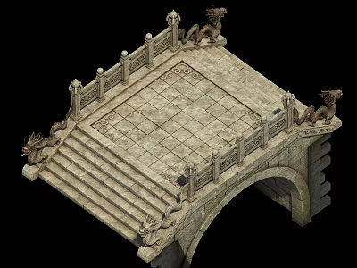 Traditional Chinese Stone Bridge With Dragon Decorations Stone Railings And Square Tiles 3d model