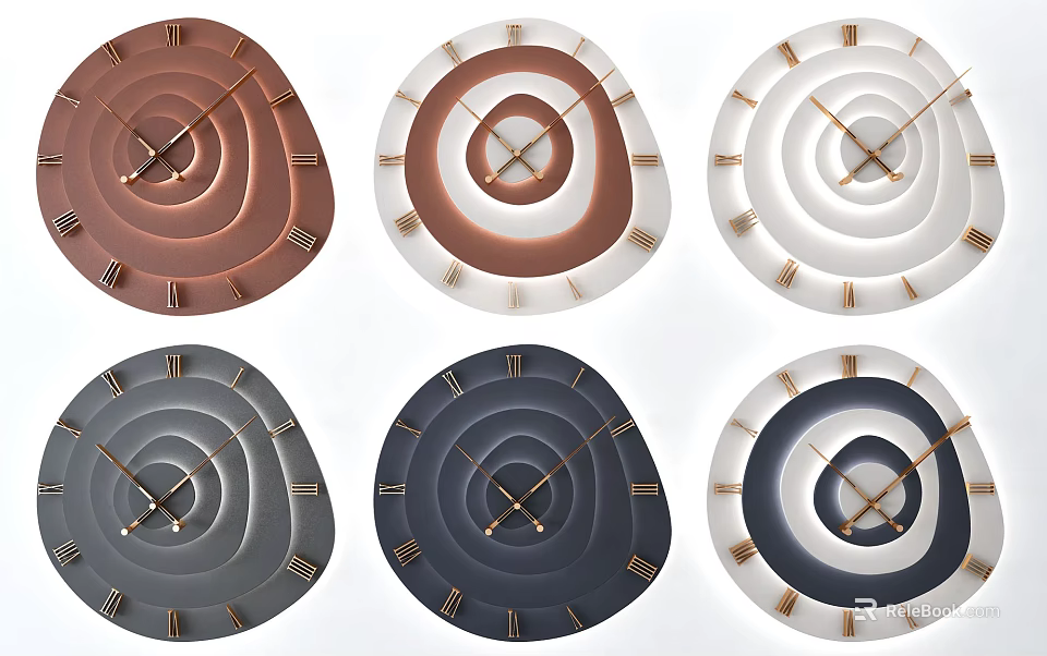 Modern Decorative Wall Clocks With Various Colors And Layered Circular Design 3d model 