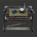 Industrial Metal Equipment With Stand Platform Magnifying Glass Brown Paper And Blue Label