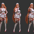 Game Movie Character With Orange Long Hair In White Nurse Uniform Multiple Poses Red Accents