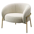 Light Beige Upholstered Accent Chair With Curved Back And Gold Metal Legs