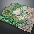3D Garden Landscape Terrain Model Featuring Green Vegetation Mountain Slopes and Natural Valleys