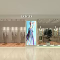 Modern Clothing Store With Clothes On Gold Racks Spotlights Window Display Mannequins And Green Plants