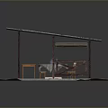 Outdoor Wooden Pavilion With Tile Roof Table Chairs Stone Floor And Grass Area