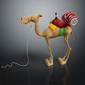 Cartoon Camel Game Character with Red Saddle Green Belt and Spiral Decoration in Animated Style