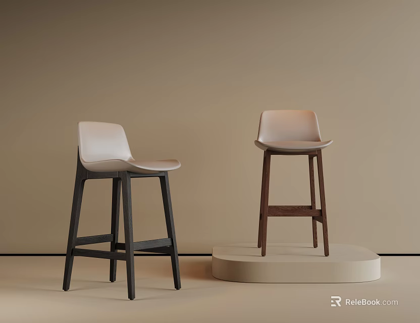Modern Bar Stools With Light Seats And Black Brown Wooden Legs On Display Platform 3d model 