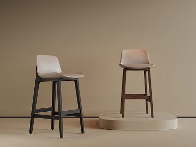 Modern Bar Stools With Light Seats And Black Brown Wooden Legs On Display Platform 3d model