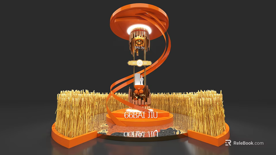 Decorative Installation With Orange Spiral Structure Wheat Ears Surrounding And Illuminated Top 3d model 