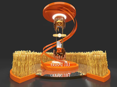 Decorative Installation With Orange Spiral Structure Wheat Ears Surrounding And Illuminated Top 3d model