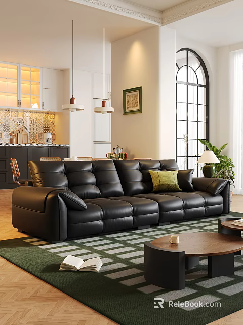 Luxury Soft Black Leather Leisure Sofa Set For Bright Cozy Modern Home Living Space 3d model 