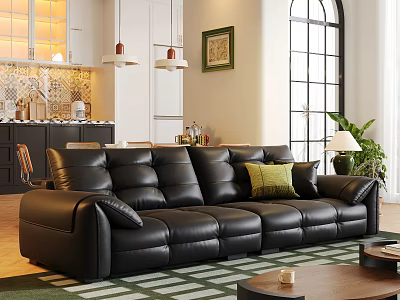 Luxury Soft Black Leather Leisure Sofa Set For Bright Cozy Modern Home Living Space 3d model
