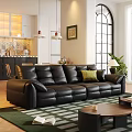Luxury Soft Black Leather Leisure Sofa Set For Bright Cozy Modern Home Living Space