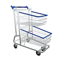 Public Facility Shopping Cart With Blue Trim Metal Frame And Two Tier Basket
