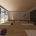 Spacious Club Yoga Room Interior With Wooden Floors Yoga Mats And Japanese Style Decor