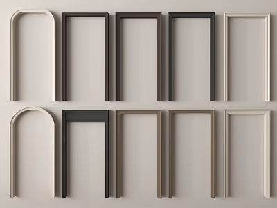 Various Colored Door Frame Components In Different Styles On Wall 3d model