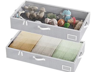 Gray Fabric Drawer Style Storage Baskets with Stuffed Toys and Folded Towels 3d model