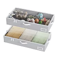 Gray Fabric Drawer Style Storage Baskets with Stuffed Toys and Folded Towels