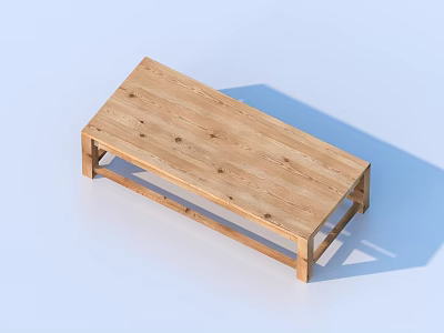 Sturdy Solid Wooden Outdoor Table With Simple Design Rectangular Tabletop And Frame 3d model