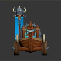 Fantasy Decorative Cart Model With Red Horse-Shaped Front Blue Details And Horned Top Ornament