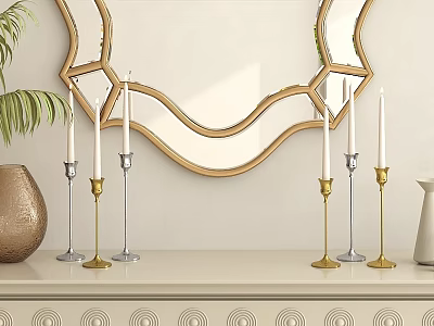Desktop Decorative Combination Modern Candle Simple Candle Holder Metal Candle Holder Desktop Ornaments Combination Candle Ornaments Glass Light Luxury Ornaments Mirror 3d model