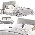 Modern Double Bed Design With Grey Headboard Pillows Blanket And Nightstand 3d model